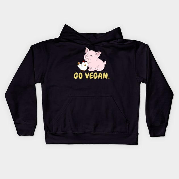 Go Vegan Cute Pig And Chicken 2 Kids Hoodie by valentinahramov